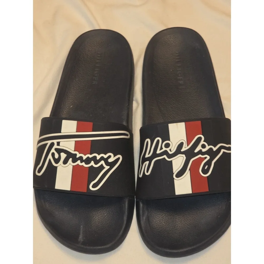 Tommy‎ Hifiger Slides Men Size 9. Beachy, Coastal, Vacation, Cruise, Casual,